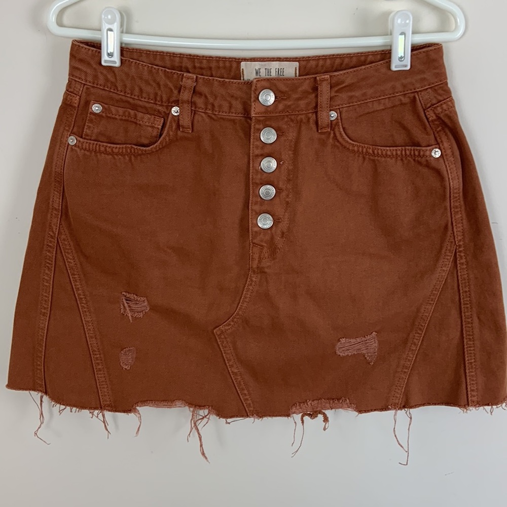 🌷We The Free Distressed Copper Denim Mini Skirt Size 29 - Picture 2 of 5